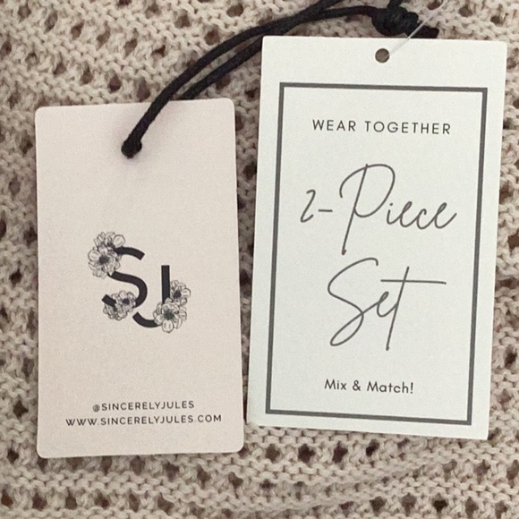 SINCERELY JULES NWT 2 PIECE SET CROCHET FLARE PANTS OFF WHITE WOMENS MEDIUM - Picture 8 of 10